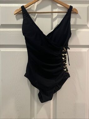 Gottex Black swim one-piece suit with Gold accents